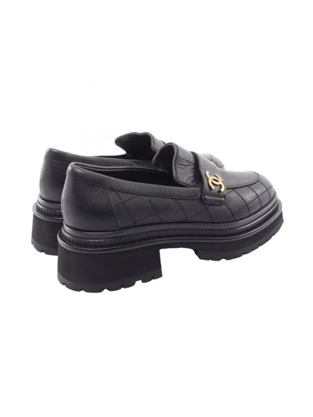 Chanel Loafers CC Logo Quilted Black Leather